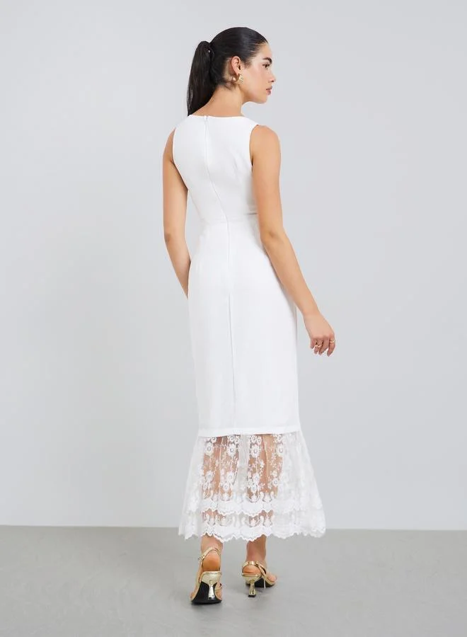 Styli  Women White Lace Mermaid Maxi Dress for Women | Best Price UAE